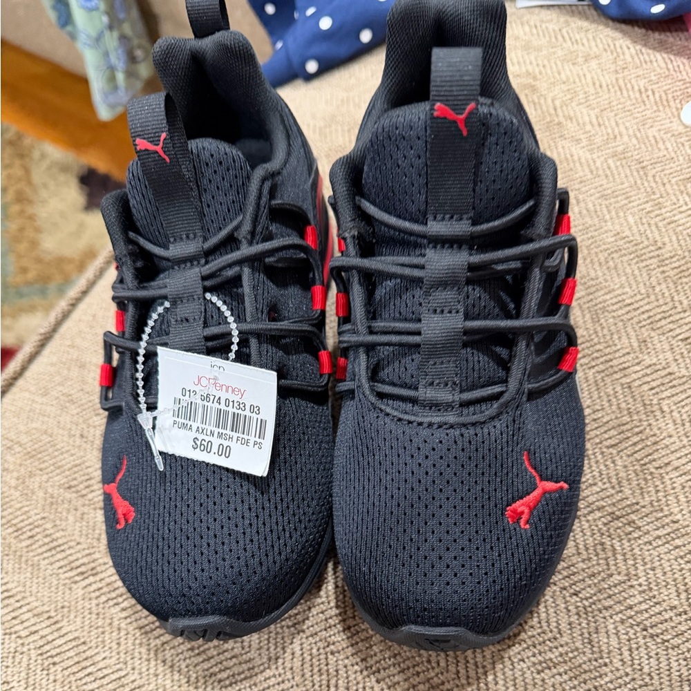 Puma Kids Black Sneakers with Red Accents